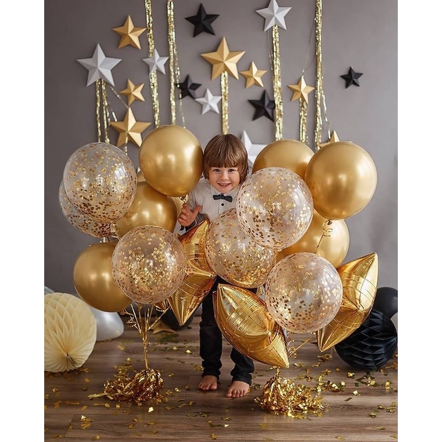 Bộ Bóng Trang Trí Sinh Nhật Happy Birthday Màu Vàng Đồng ( Tặng Kèm Bơm Tay, Băng Keo)