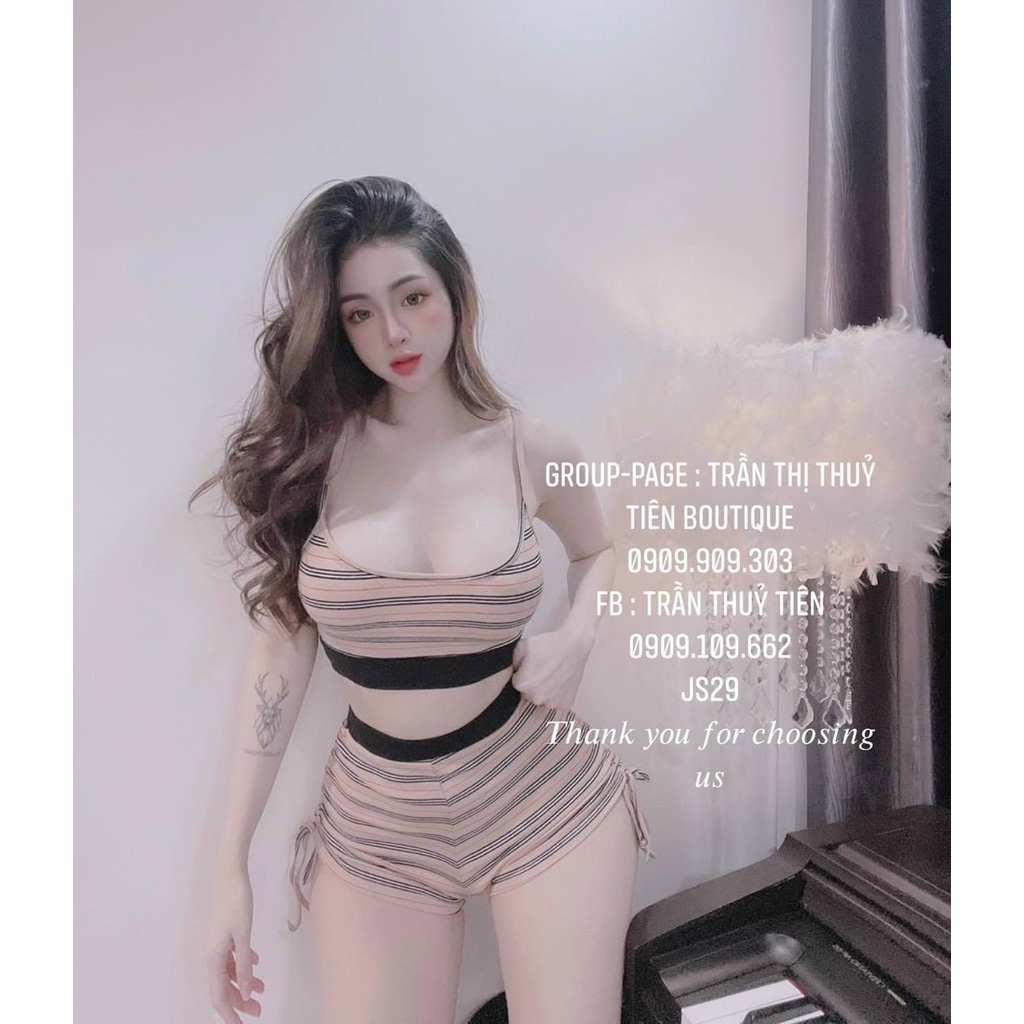 [Freesize+ Hoàn xu] Set áo croptop mix quần đùi dây rút | BigBuy360 - bigbuy360.vn