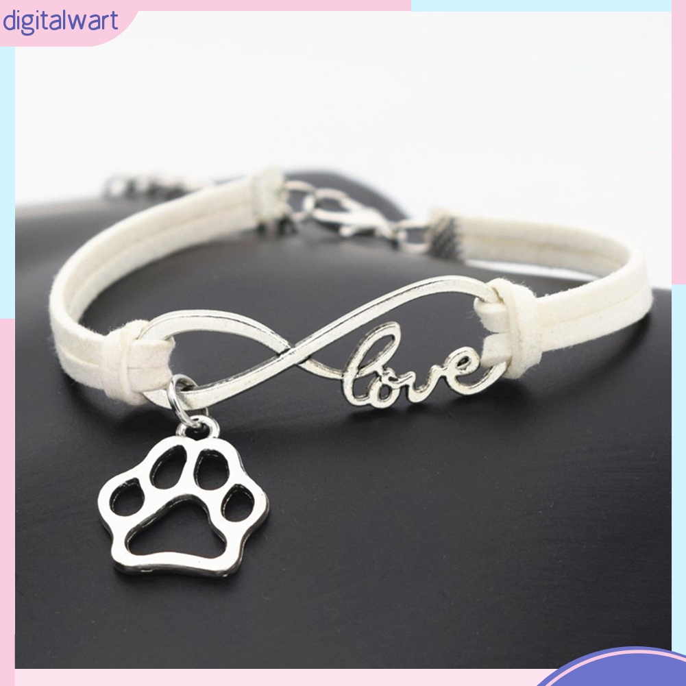 Vòng tay da thiết kế phối chữ love và bàn chân thú cưng dễ thương đáng yêu
