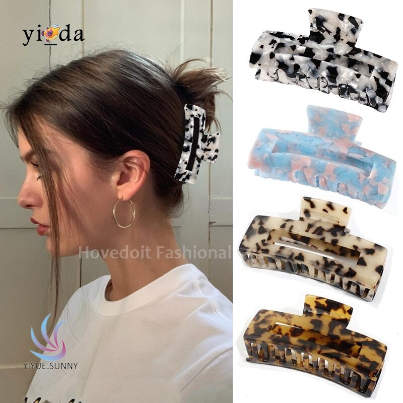 Kẹp Tóc Càng Cua Hình Vuông Cỡ Lớn Họa Tiết Da Báo Thời Trang Hàn Quốc Cho Nữ