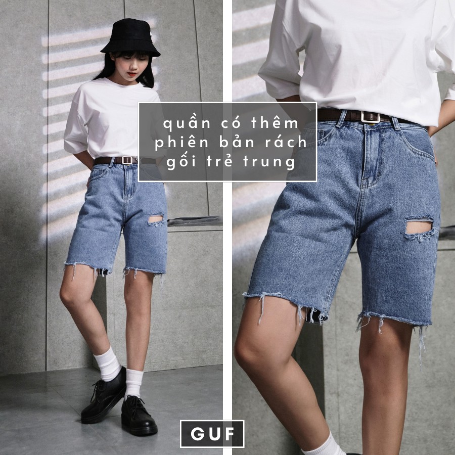 Quần Short Jean Nữ Trơn Cạp Cao Dáng Rộng Chất Quần Bò Dày Dặn Thương Hiệu GUF | BigBuy360 - bigbuy360.vn