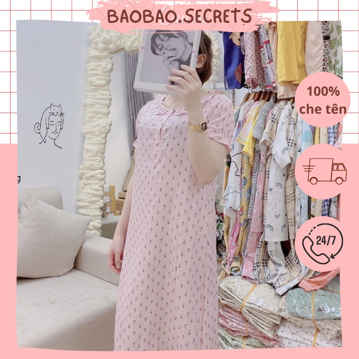 Váy ngủ pijama ngữ tay ngắn mặc nhà xinh xỉu, váy họa tiết đáng yêu chất đũi hàn cao cấp