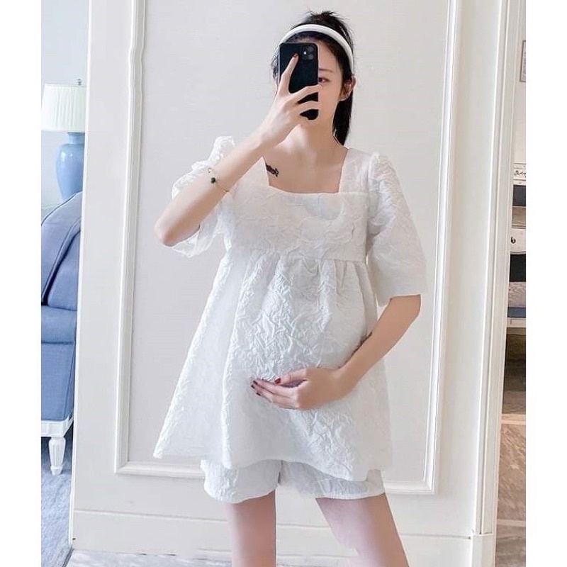SET BỘ Babydoll đũi nhăn cho mẹ bầu☘️bộ bầu cao cấp siêu mát siêu mềm thiết kế sang chảnh☘️freesize 43~68K BBH 01