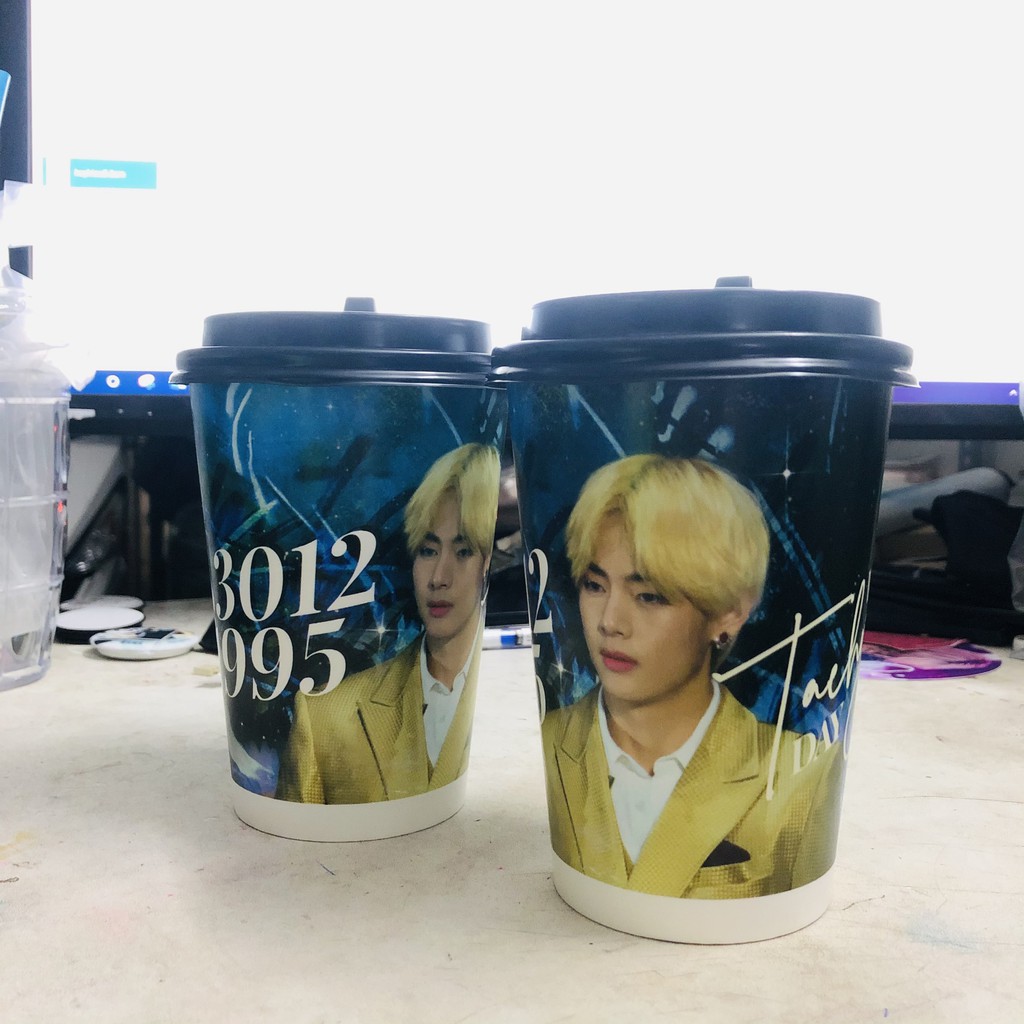 15 Ly giấy PAPER CUP 16oz 480ml Seokjin JIN BTS và Taehyung V BTS dùng để trang trí sự kiện/ Collect