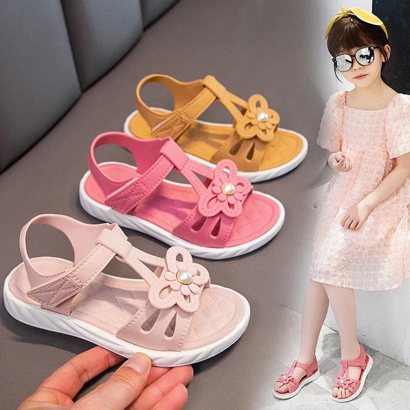 Girls Sandals 3-11Yrs Kids Butterfly Pearl Princess Sandals Summer Casual Velcro Beach Shoes