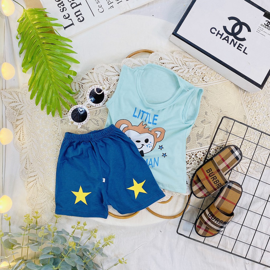 Bộ ba lỗ bé trai và bé gái BABY chất cotton 2c nhiều màu hình động vật dễ thương cho bé 7-18kg mã QATE A010