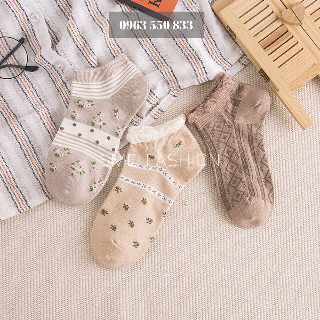 Tất nữ vớ nữ cổ ngắn set 5 đôi họa tiết cute dễ thương phong cách Hàn Quốc