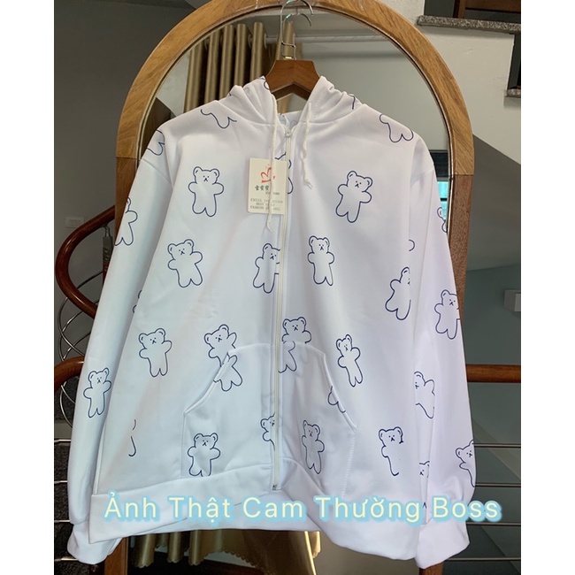 🦋 Áo Hoodie Gấu Trắng Dáng Rộng 🦋 Áo Nỉ Khoá Kéo kèm Mũ Gấu | BigBuy360 - bigbuy360.vn