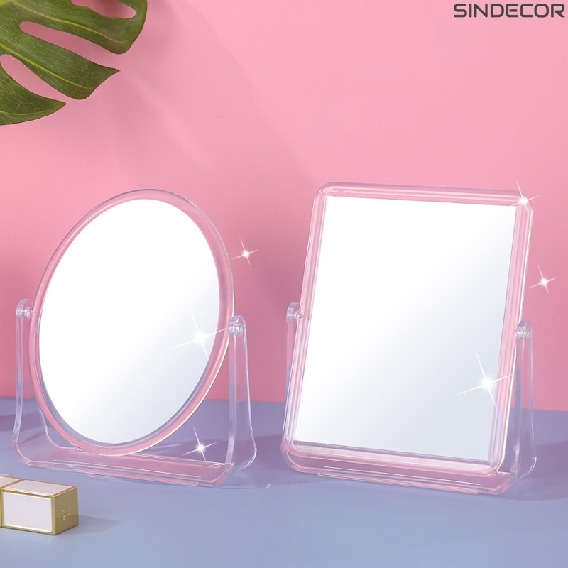 Gương trang điểm để bàn trong suốt - Gương soi xoay 360 độ Hàn Quốc , 2 mặt gương xoay 360 độ - Sindecor