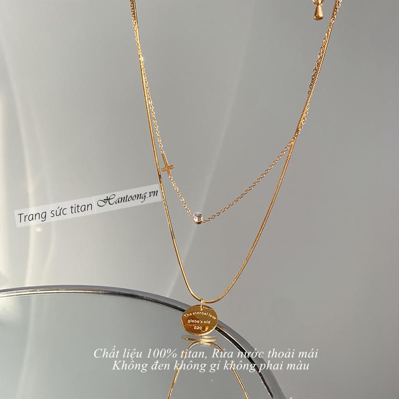 Dây chuyền nữ titan không gỉ thiết kế 2 lớp thời trang thanh lịch phong cách hàn quốc 2022