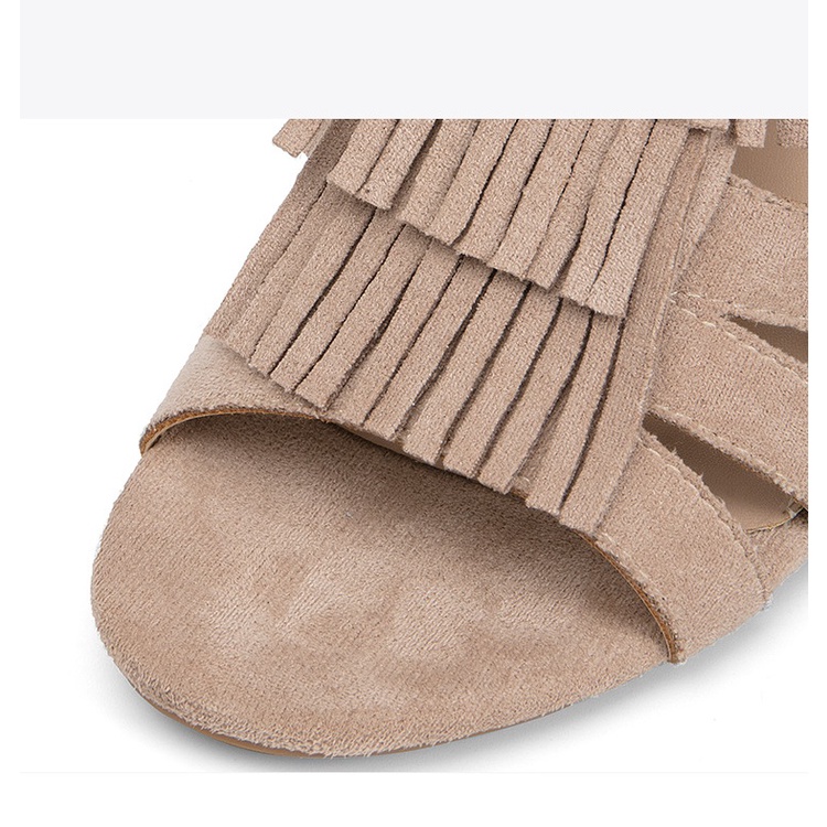 Sandal cao gót cổ cao, đính tua rua thời trang, gót vuông 7cm