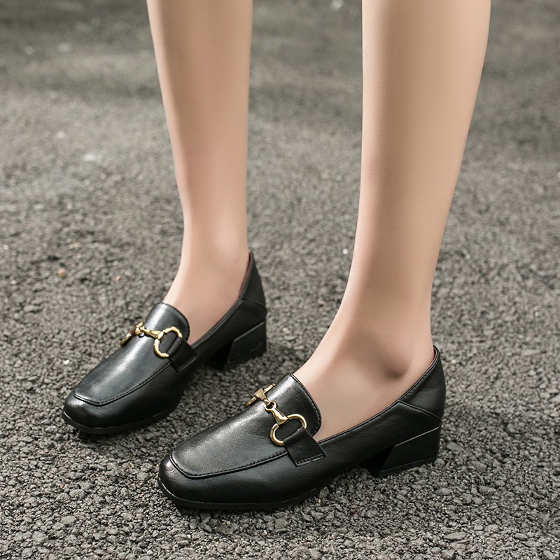 D350- giày tây nữ , giày lười nữ gót vuông phong cách Hàn Quốc