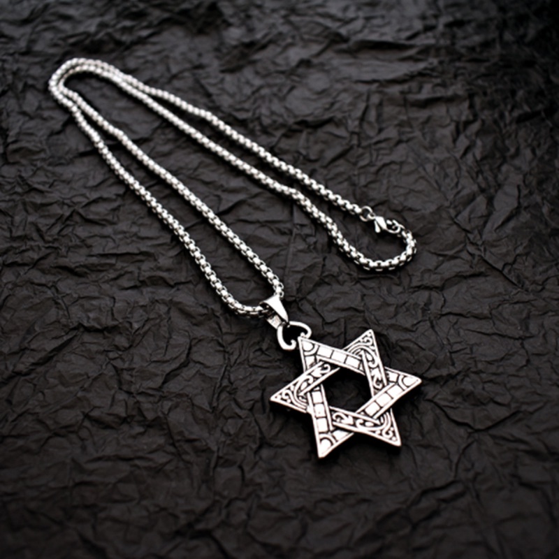 Vòng cổ Thép Titan Mặt Ngôi Sao Sáu Cánh Phong Cách hip hop Cho Nam Nữ