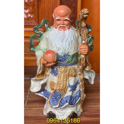 Tượng tam đa Phúc Lộc Thọ men rạn h55cm gốm sứ Bát Tràng