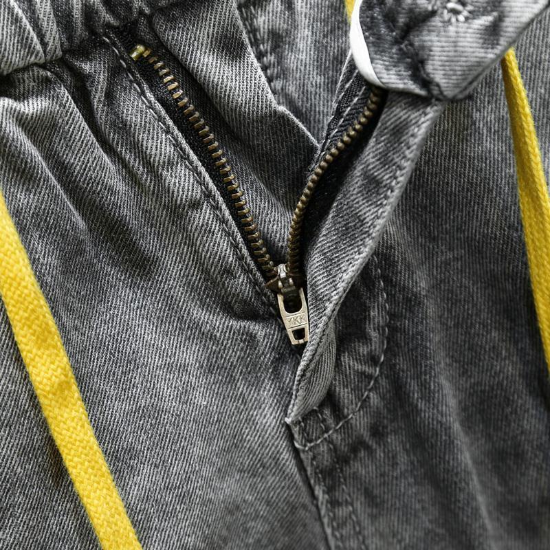 Quần short denim dáng rộng lưng thun phối dây rút phong cách Hàn Quốc cá tính thời trang cho nam