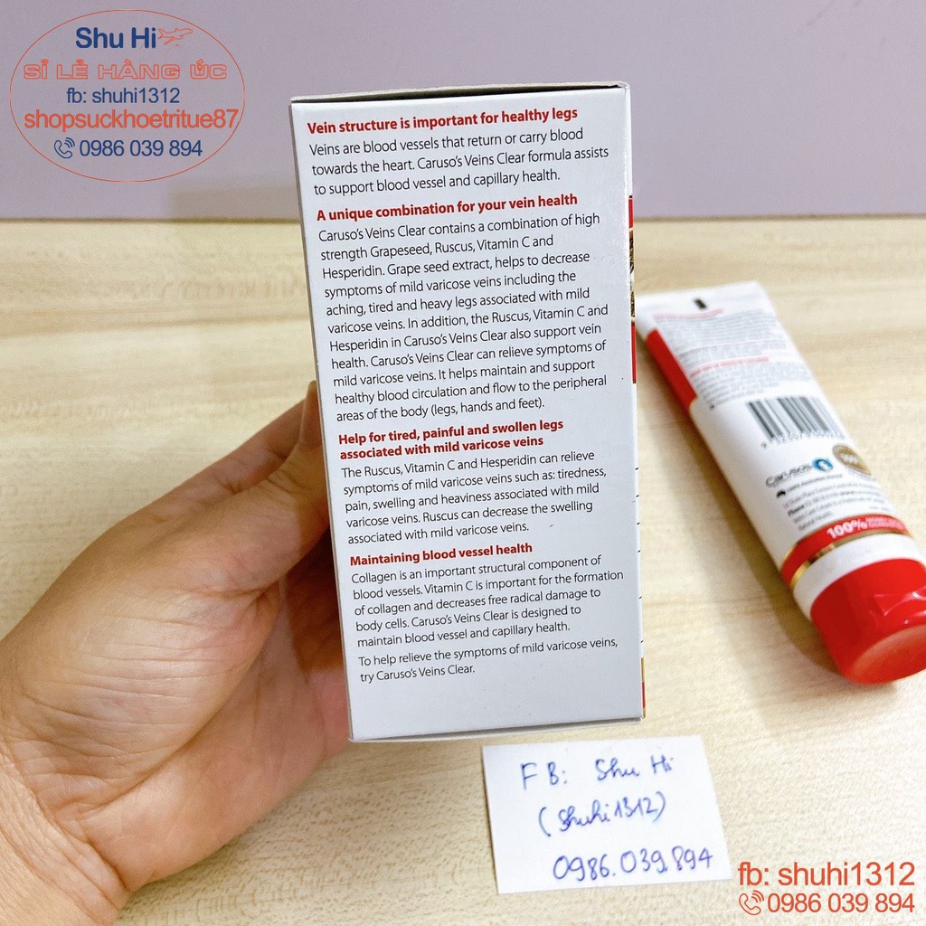 Viên uống giãn tĩnh mạch carusos venis clear caruso's 60 viên, kem bôi giãn tĩnh mạch venis clear cream caruso's 75g