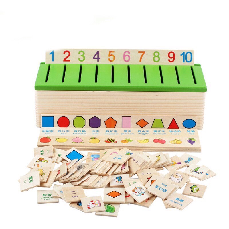 Đồ chơi thả hình theo 8 chủ đề- 80 thẻ thả gỗ cho bé.