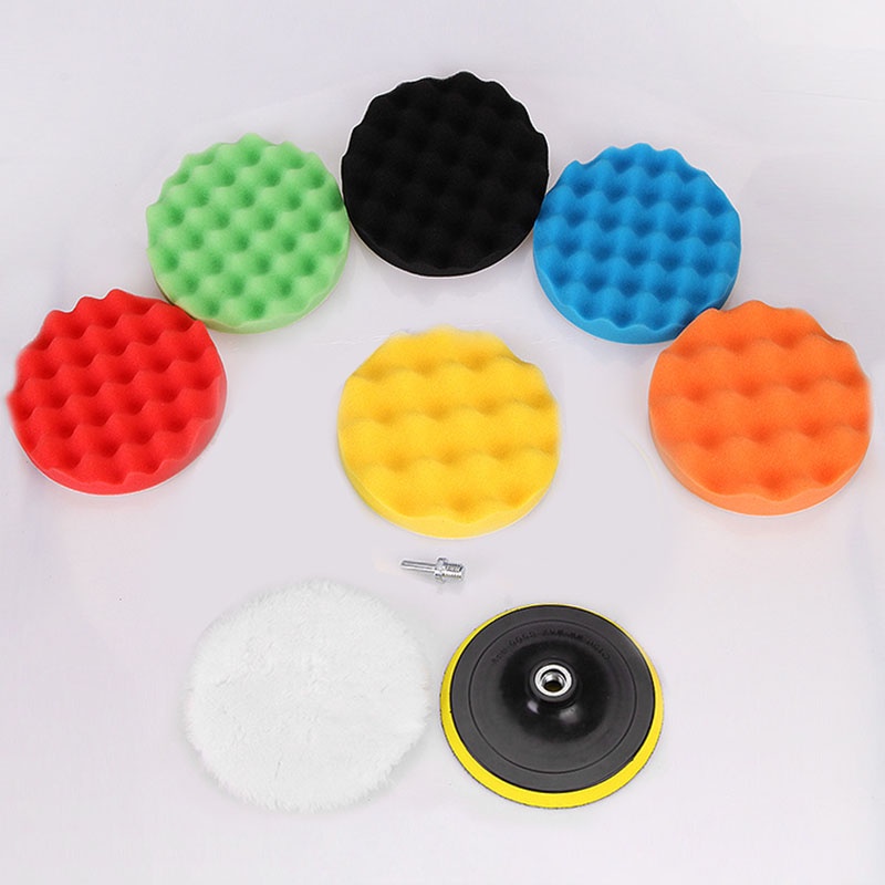 [1 Bộ 9 món ]5 inch Bộ phớt sáp đánh bóng gắn máy khoan điện xe máy ô tô - Miếng mút đánh bóng xe-【SK-QC-QJS04-1】