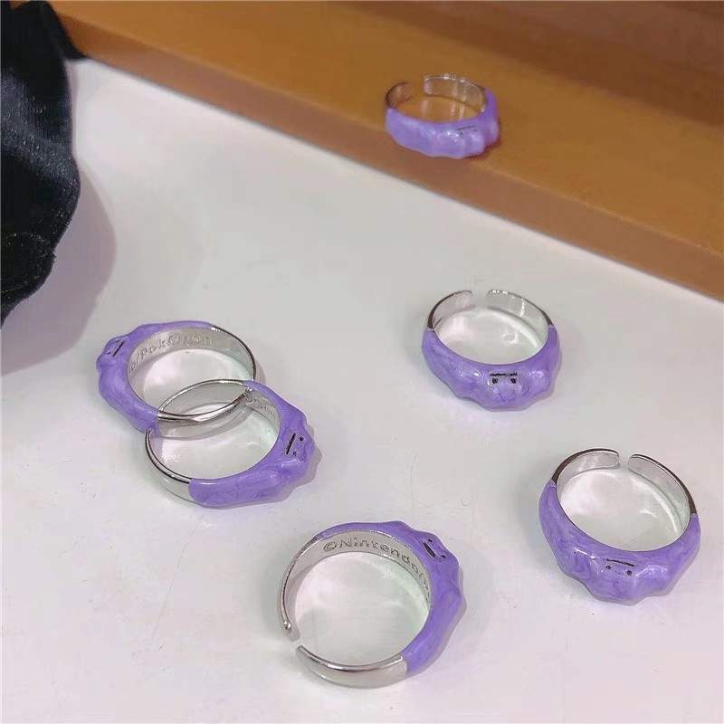 Nhẫn Hở Điều Chỉnh Được Thiết Kế Mặt Cười Màu Tím Dễ Thương
