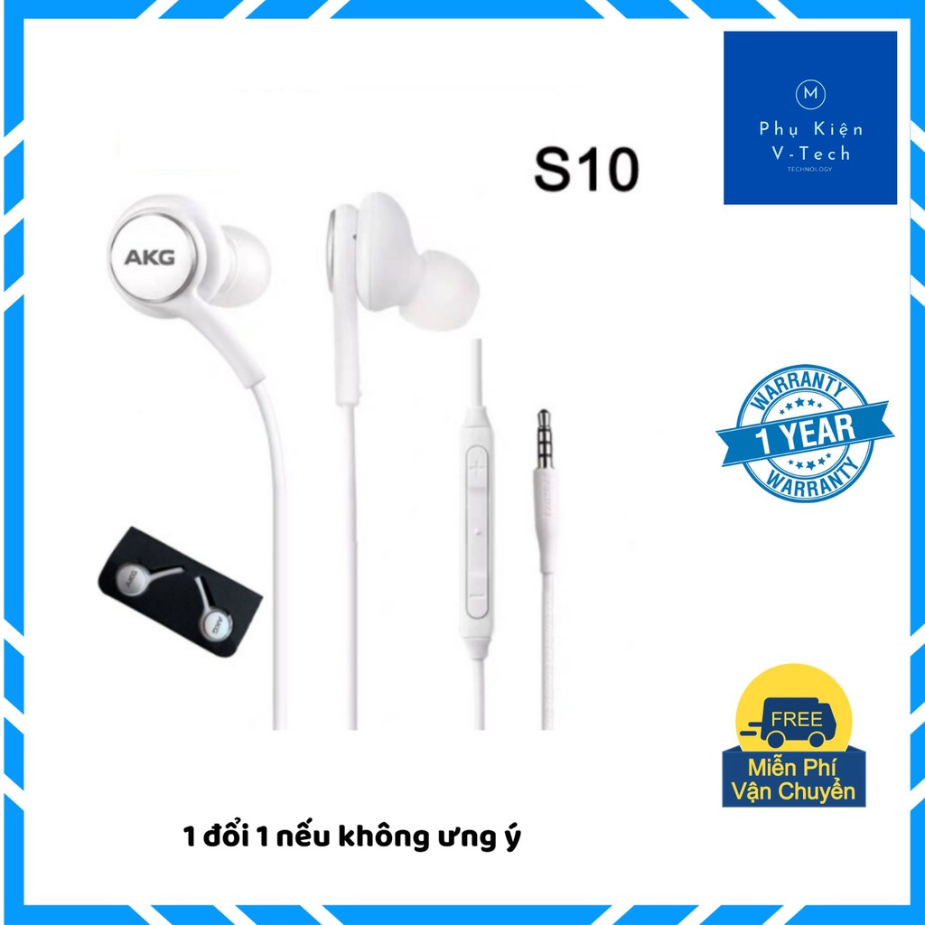 Tai nghe Samsung AKG S10/ Đen/ Trắng S10Plus/ S9/ S9 Plus/ Note 9.Hàng Chính Hãng. Bảo hành 12 tháng. Tặng kèm 4 núm phụ