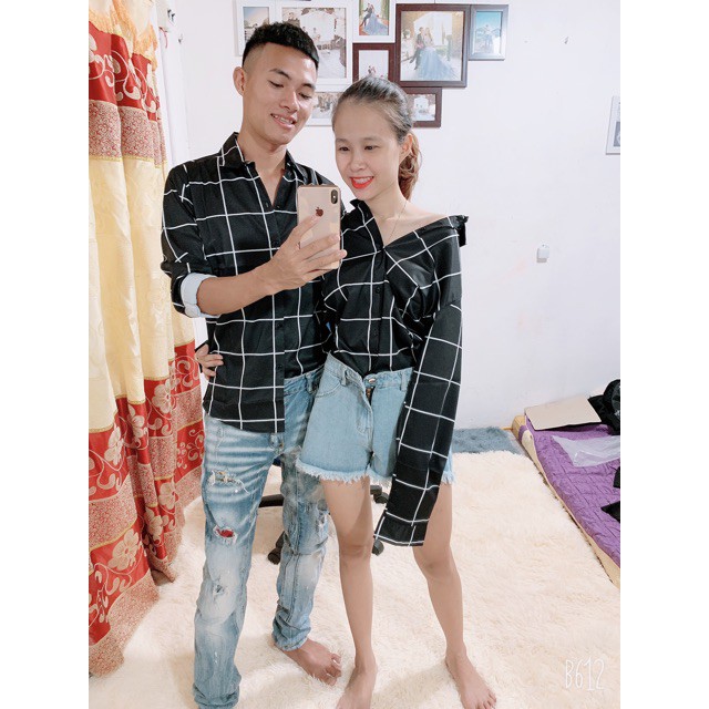Áo sơ mi đen sọc kẻ trắng kèm ảnh thật