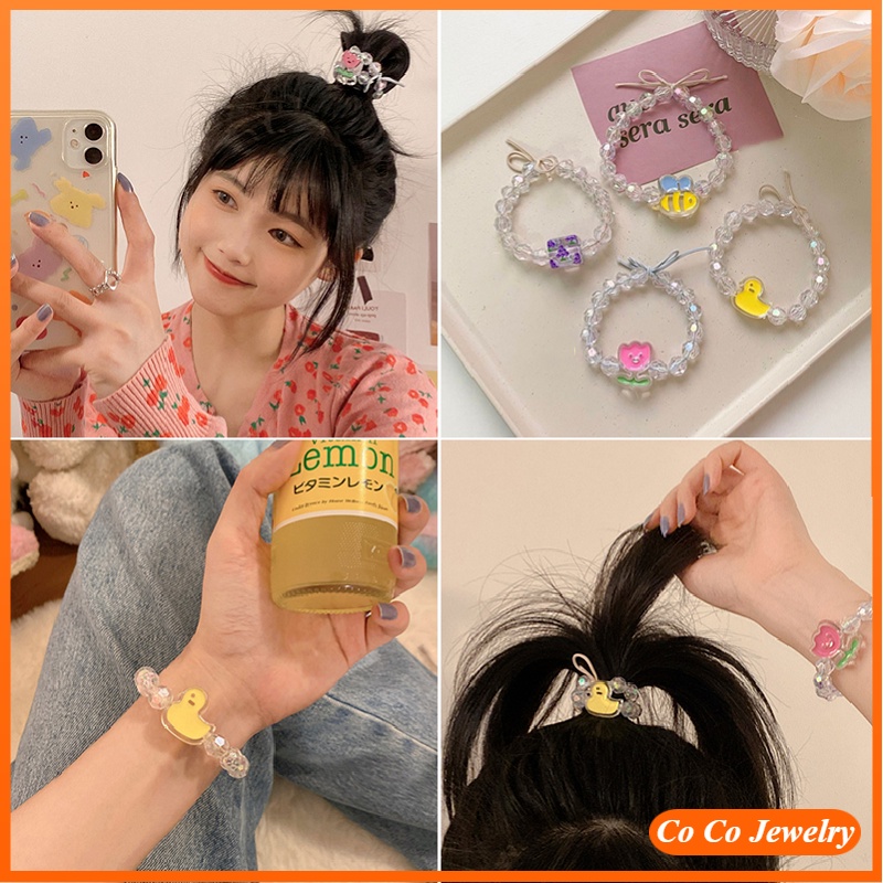 Dây Cột Tóc Co Giãn Đính Pha Lê Họa Tiết Hoạt Hình Và Hoa Xinh Xắn