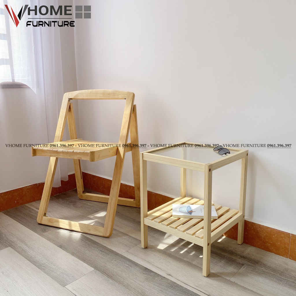 Kệ Đầu Giường Gỗ Thông VHOME Furniture Mặt Kính Cường Lực 35cm x 35cm x 50cm Nội Thất Lắp Ráp | BigBuy360 - bigbuy360.vn