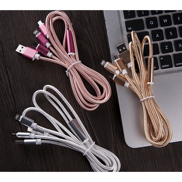 [SẠC NHANH] Dây Cáp Sạc Đa Năng 3 đầu - Lightning - Micro USB - Type C - Chống Đứt - Cáp sạc Iphone - Samsung Oppo