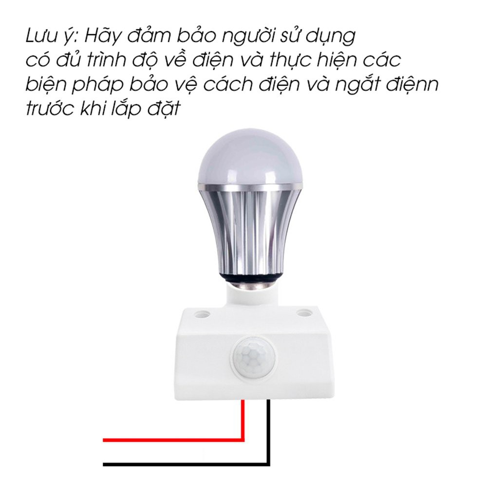 Đui đèn cảm biến sáng khi thấy chuyển động 50W, Đui đèn E27, đui xoáy 27mm thông dụng cho hầu hết các loại bóng đèn