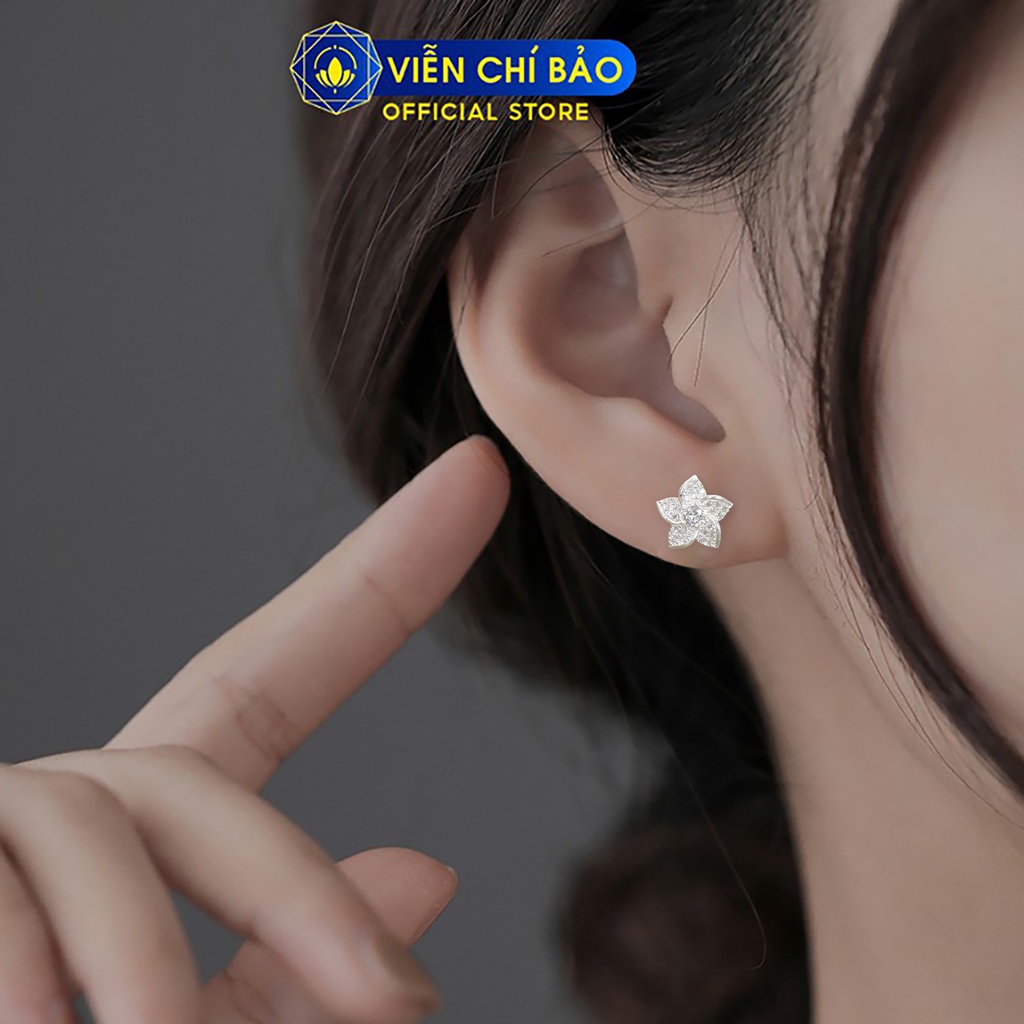 Bông tai bạc nữ hoa đính đá chất liệu bạc 925 thời trang phụ kiện trang sức nữ thương hiệu Viễn Chí Bảo B400731