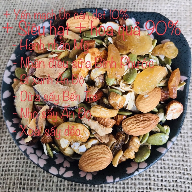 GRANOLA 90% SIÊU HẠT MIX HẠT NGŨ CỐC EAT CLEAN, ĂN KIÊNG, ĂN CHAY, KATO