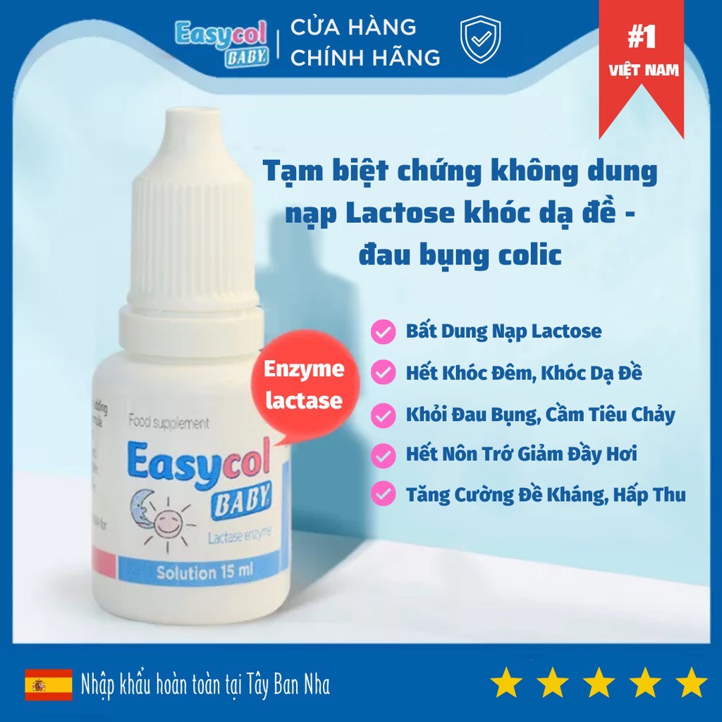 Enzym Lactase Easycol Baby cho trẻ bất dung nạp lactose, Men tiêu hóa, Siro bổ sung Enzyme giảm nôn trớ khóc đêm