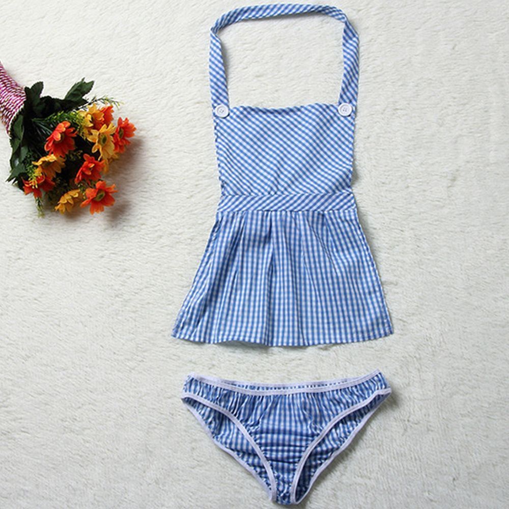 MOCHO Tạp dề đồ lót ngủ hóa trang cô hầu gái hở lưng màu xanh dương quyến rũ có quần lót nhiều màu sắc cho nữ