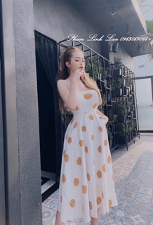 Đầm xoè chấm bi hai dây