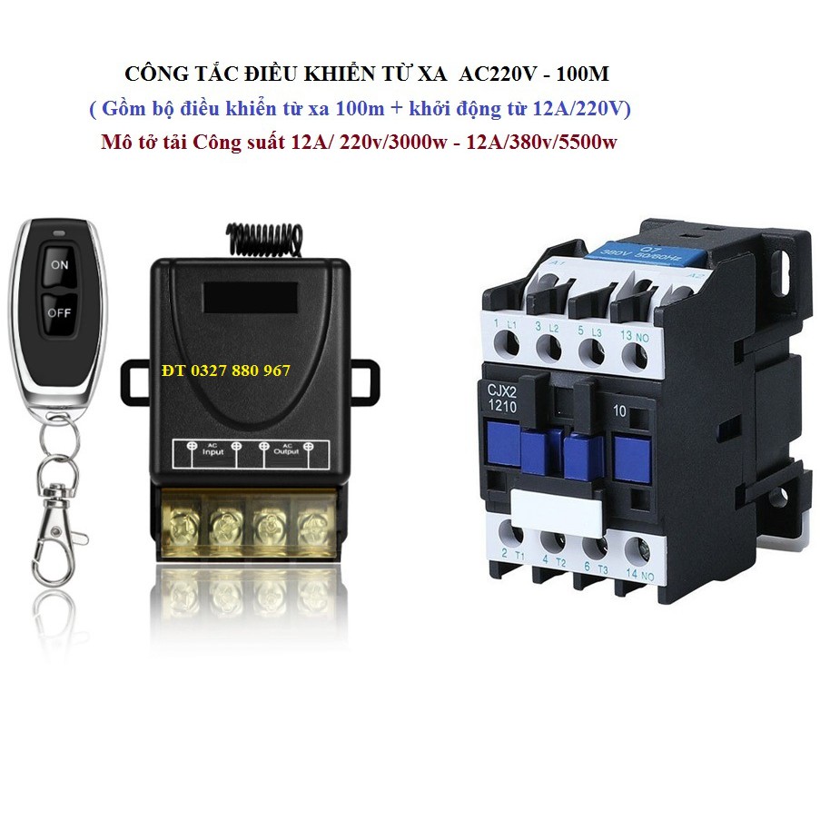 bộ công tắc điều khiển từ xa 1 pha + khởi động từ contactor 12A/18A 220V bật tắt mô tơ máy bơm nước 3 pha tối đa 4000W