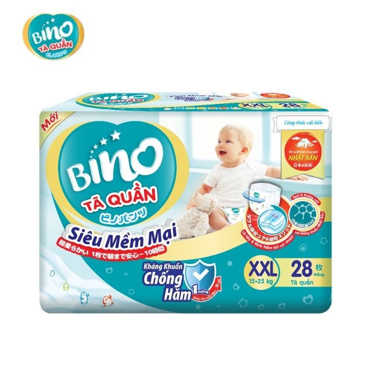 [Mã BMBAU50 giảm 7% đơn 99K] Tã quần Bino XXL28 (15-25kg) - Công nghệ Nhật Bản kháng khuẩn