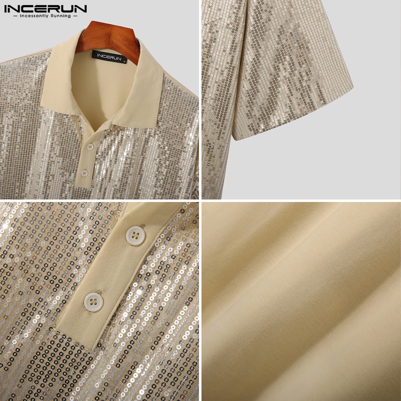 Áo thun polo INCERUN ngắn tay phối nút thời trang dành cho nam