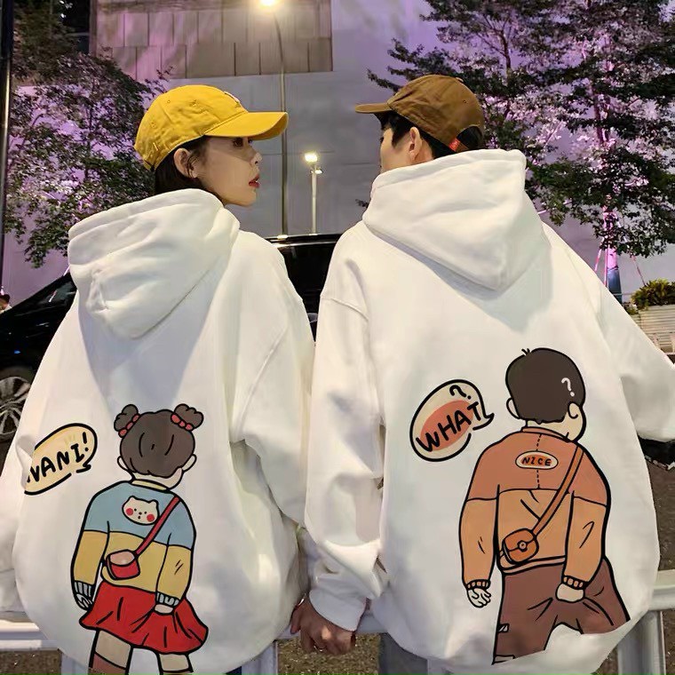 ÁO KHOÁC NỈ UNISEX IN CẶP ĐÔI NAM NỮ MÀU TRẮNG CỰC ĐẸP