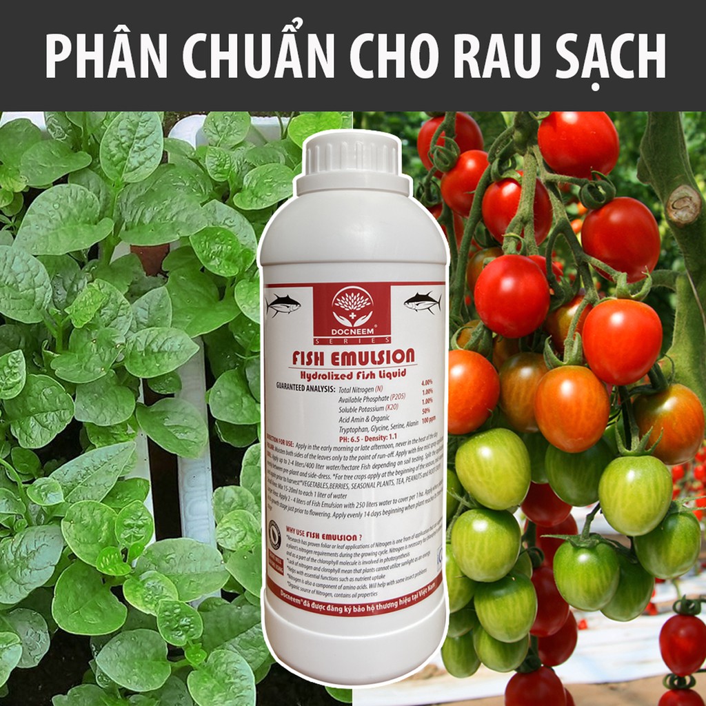 Phân đạm cá Docneem, phân cá Fish Emulsion (1 lít)  hữu cơ cho hoa hồng, rau sạch, hoa, cây cảnh trong nhà ngoài trời