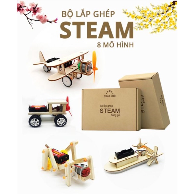 Bộ đồ chơi steam bằng gỗ-đồ chơi lắp ghép mô hình 8 món