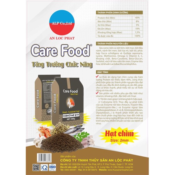 Cám CARE FOOD chìm 2ly túi 500g