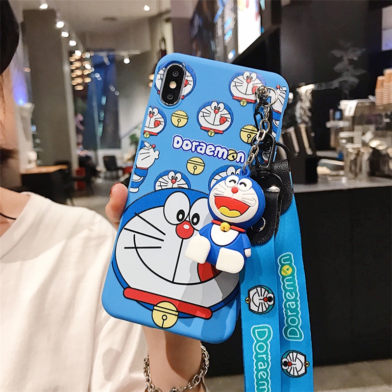 Ốp điện thoại hình Doraemon có móc khóa cho OPPO A5 A9 A31 2020 A91 F11 Pro F9 A7 A5s A3s A37 Neo9 F5 HD37