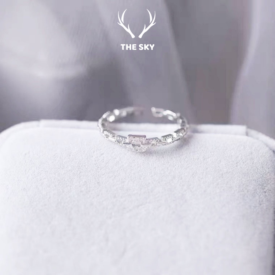 Nhẫn Nữ Mặt Vuông Cách Điệu Đính Đá Freesize Cỏ Thể Tùy Chỉnh Theo Tay Hàng Thiết Kế Mẫu Mới