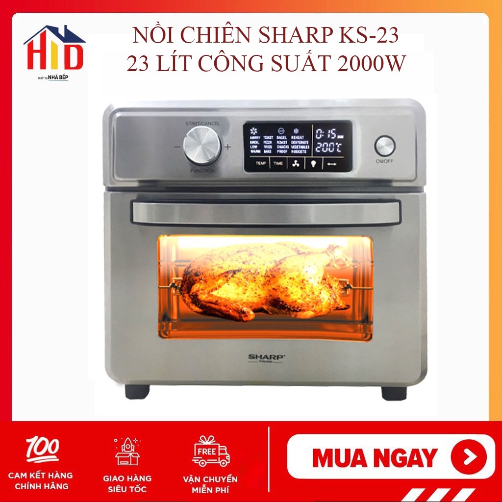 (Bảo Hành 12 Tháng)Nồi Chiên Không Dầu/Lò Nướng Sharp KS 23 23L Bản Mới Chiên Nướng Ko Cần Trở Mặt Thức Ăn.