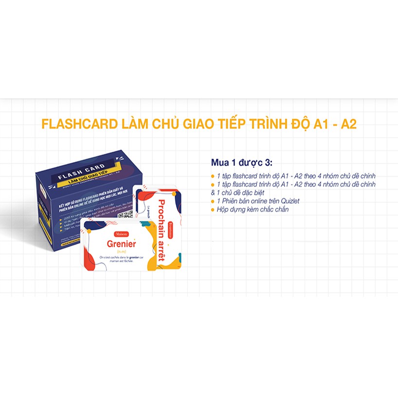 Flashcard tiếng Pháp làm chủ giao tiếp trình độ A1-A2