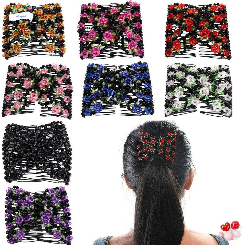 ☆Yola☆ Lược Cài Tóc Đôi Co Giãn Đính Hạt Nhiều Màu Thời Trang Cho Nữ