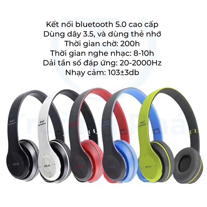 Tai nghe Chụp kết nối Bluetooth tai P47 chống tiếng ồn cực mạnhhh màu trắng