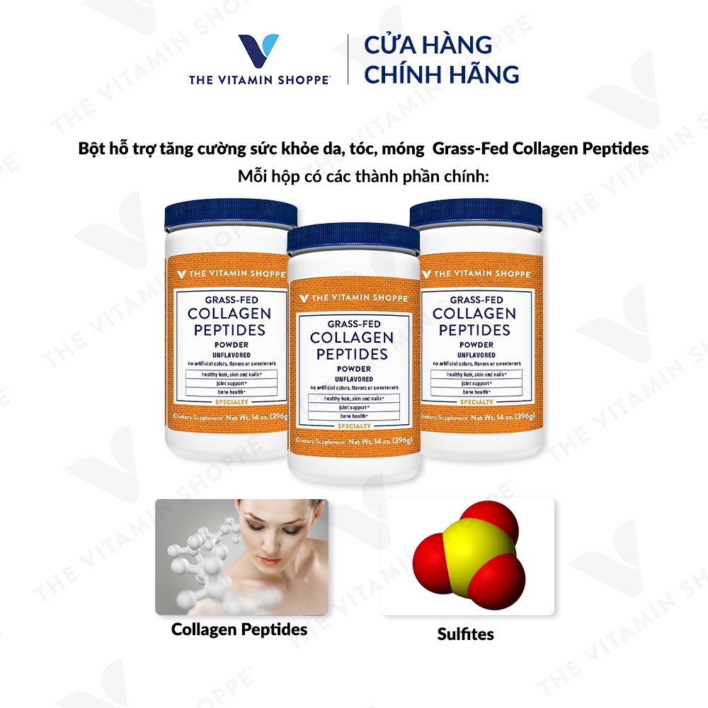 Bột tăng cường sức khỏe da, tóc, móng THE VITAMIN SHOPPE Grass-Fed Collagen  Peptides Power 198g | Shopee Việt Nam