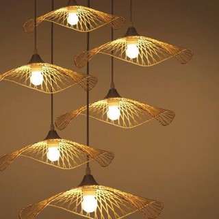 Đèn tre trang trí hình lá sen sét 5 cái