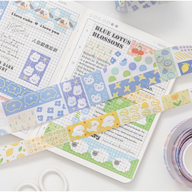 Washi tape/Cuộn băng dính washi tape dài 5 mét chủ đề thú cưng hoạt hình trang trí sổ planner bullet journal Tẻn Tẻn